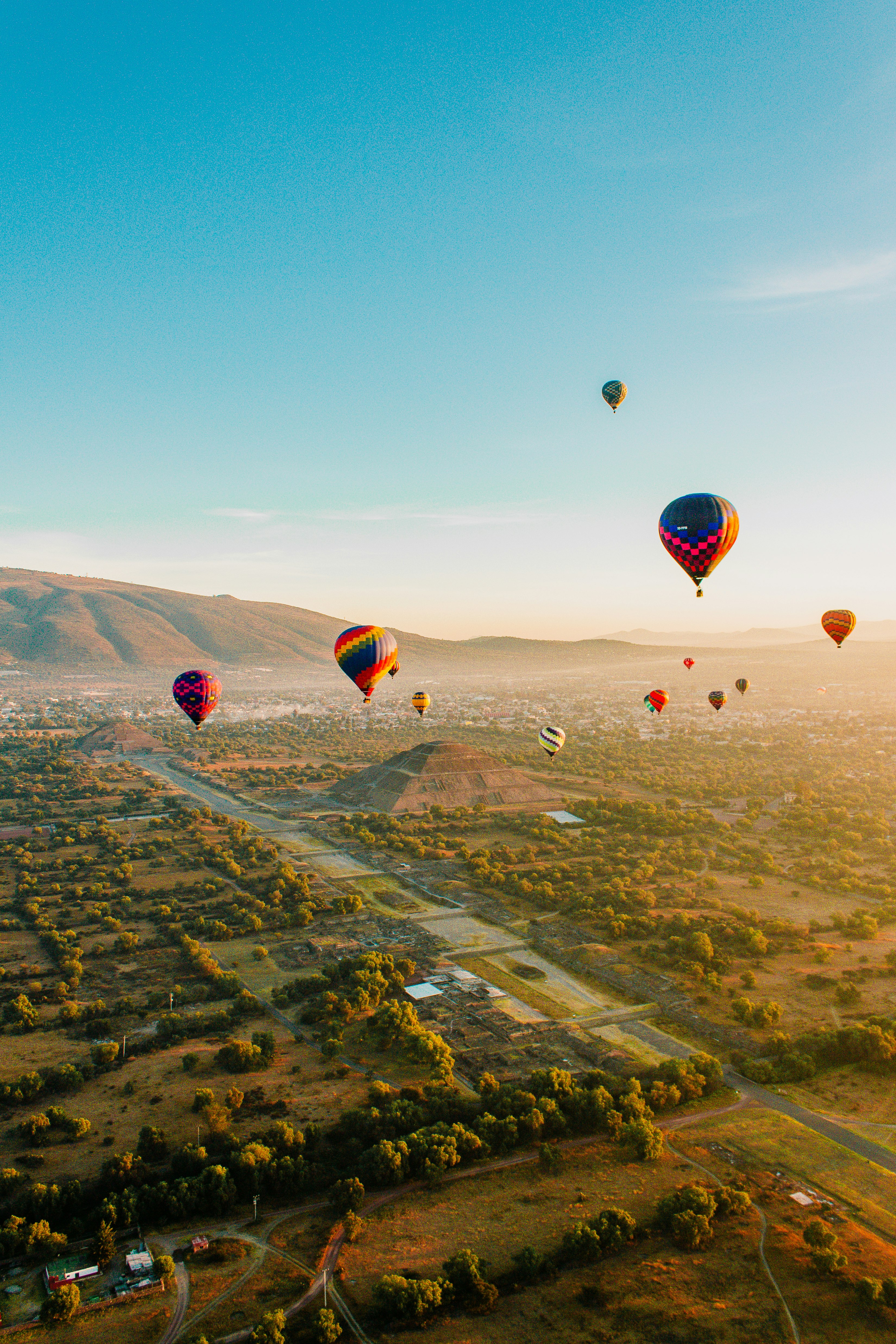 assorted-color air balloons flying over field